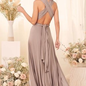 LIKE NEW - Lulus Tricks of the Trade Taupe Convertible Maxi Dress size S